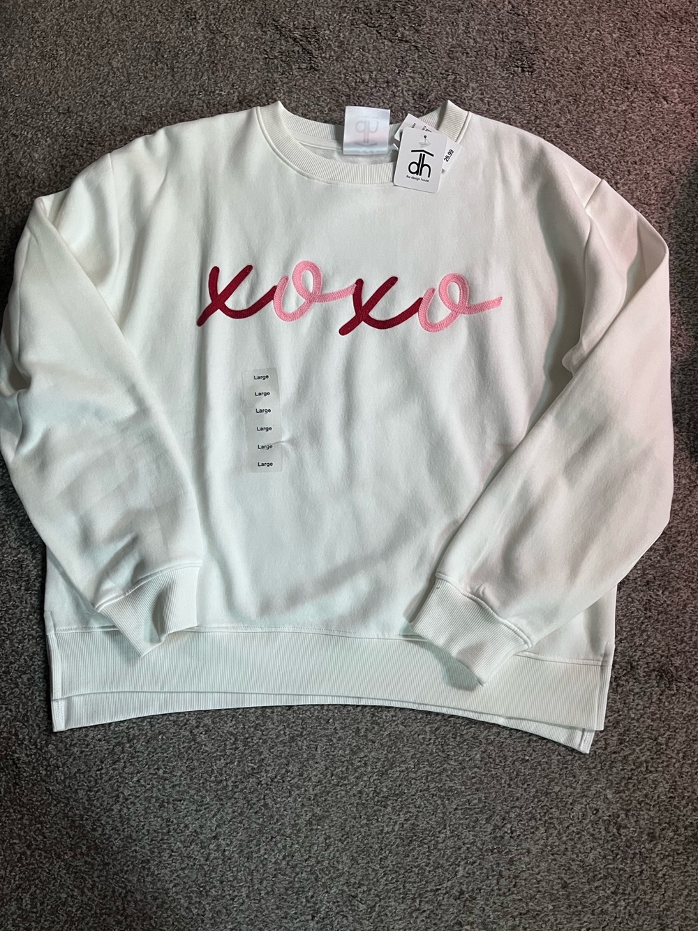 White 'XOXO' Pullover Sweatshirt - Pink & Red Script